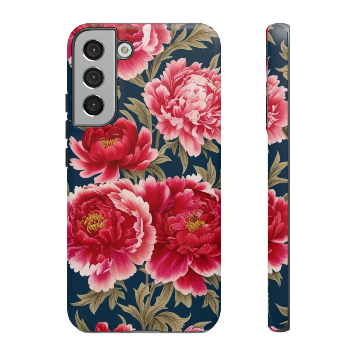 Chinoiserie Royal Blue Pink, Red Roses And Peony Floral Tough Phone Case