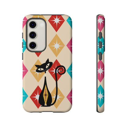 Mid Century Modern Atomic Cat, Atomic 50s Diamonds Retro Phone Tough Cases