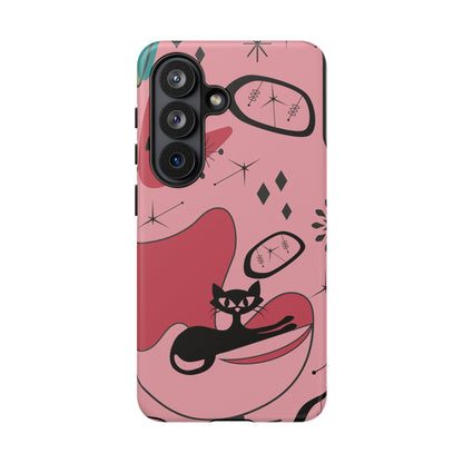 Atomic Cat, Pink Mid Century Modern, Egg Chair, Space Cat Tough Phone Case