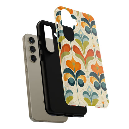Mid Century Modern Scandinavian Floral, Orange Blue Green Tough Phone Case