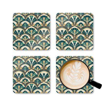 Art Deco Peacock Inspired Corkwood Coaster Set - Mid Century Modern Gal