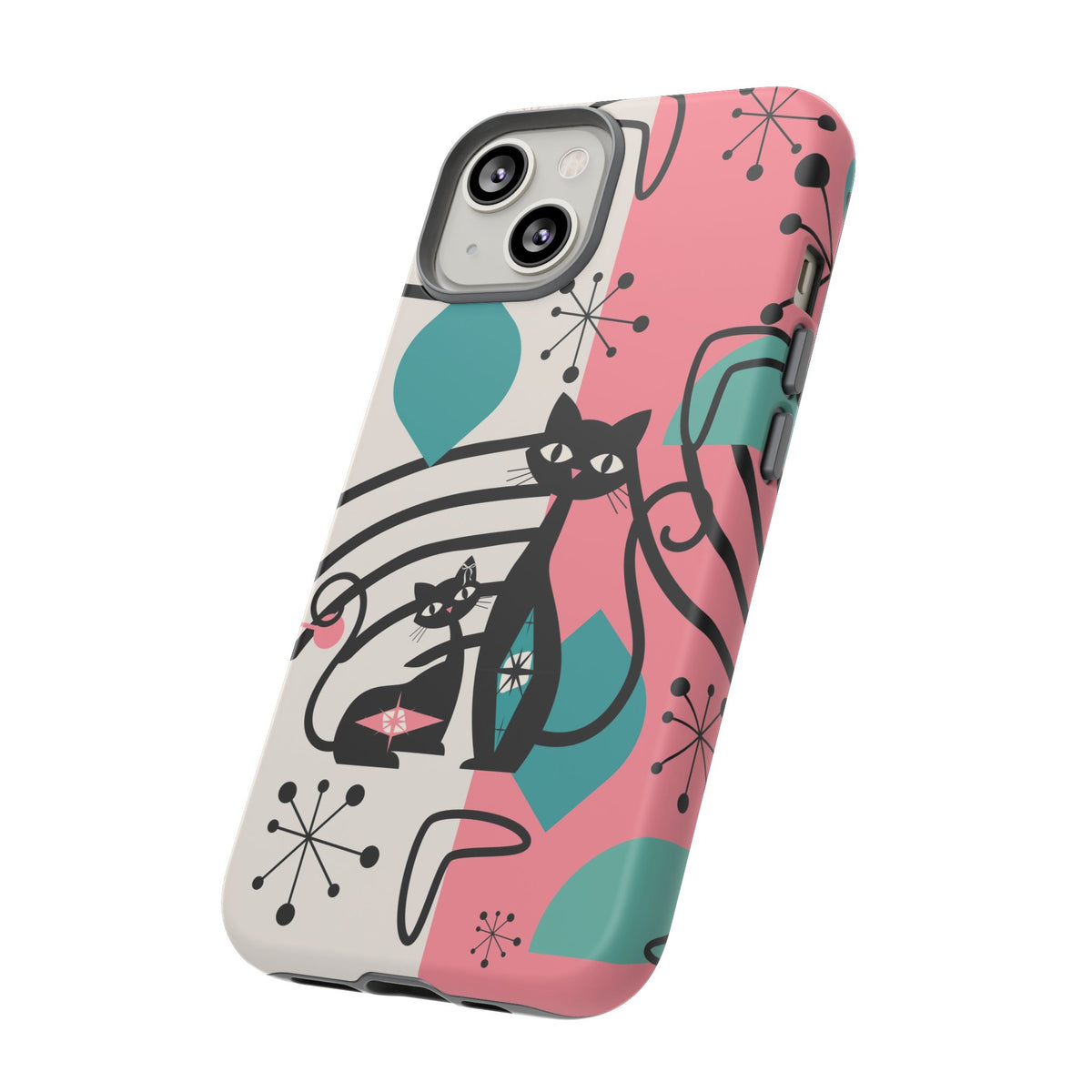 Mid Mod Atomic Cat Boomerang Starburst, Pink, Black Kitschy Stylish Cat Phone Case: Modern Design for Cat Lovers
