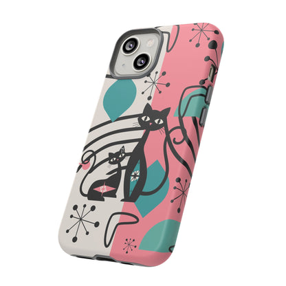 Mid Mod Atomic Cat Boomerang Starburst, Pink, Black Kitschy Stylish Cat Phone Case: Modern Design for Cat Lovers