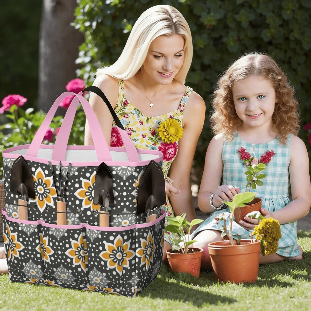 Floral Bohemian Retro Gray Yellow Modern Garden Tool Bag