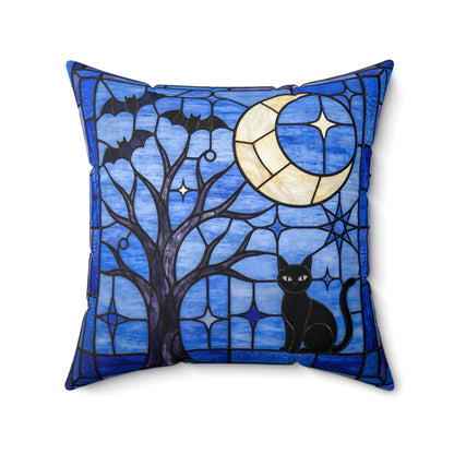 Halloween Stained Glass Inspired Night Sky Black Cat Pillow Cover and Insert - Mid Century Modern Gal