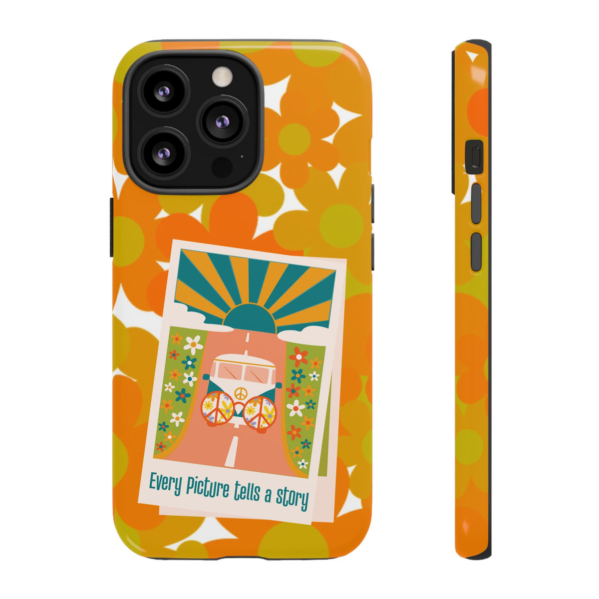 Retro Phone Case, Orange Flower Power, Polaroid Picture, Mod Smart Phone Tough Phone Cases
