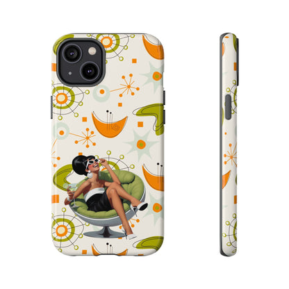 Mid Century Modern Atomic Starburst Mid Mod 60s Gal Retro Chic Tough Phone Case with Vintage Glamour Design - Mid Century Modern Gal