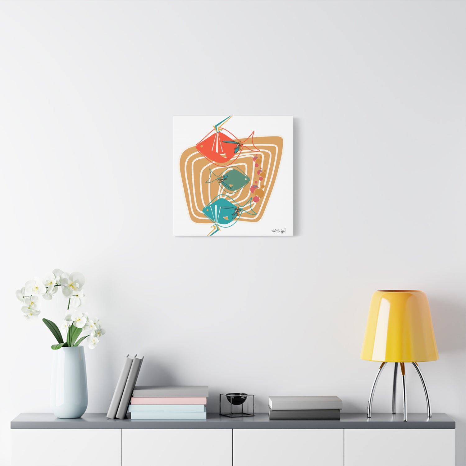 Mid Century Modern Fish Art, Whimsical Fish Canvas Wall Art - Colorful Mod Décor - Mid Century Modern Gal