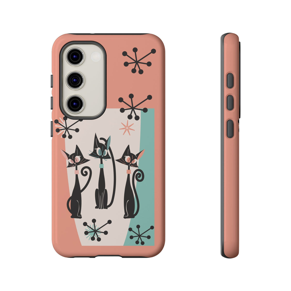 Atomic Cat Mid Mod Coral Aqua Blue Starburst Kitschy Fun Chic Samsung, Smart Phones Tough Cases - Mid Century Modern Gal