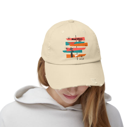 Moderism Week In Palm Spring California Retro Mod Atomic Cat, Unisex Distressed Cap - Mid Century Modern Gal