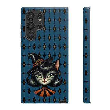 Vintage Halloween Black Cat Sexy Sexton Mid Century Modern Blue Tough Phone Case