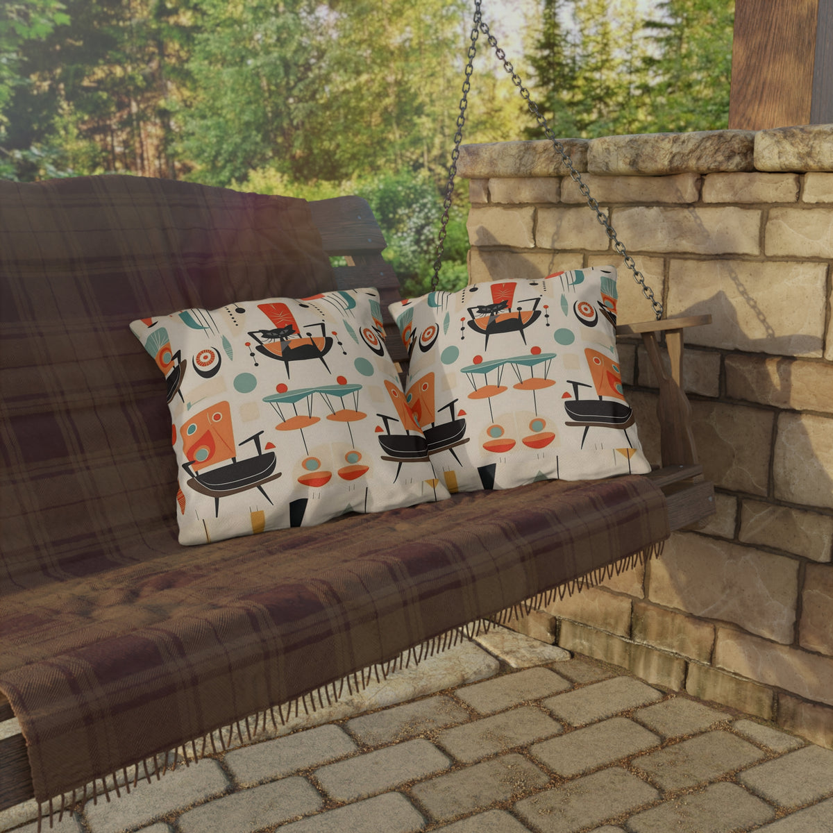 Mid Century Modern Atomic Cat, Mid Mod Party Outdoor Pillows - Mid Century Modern Gal
