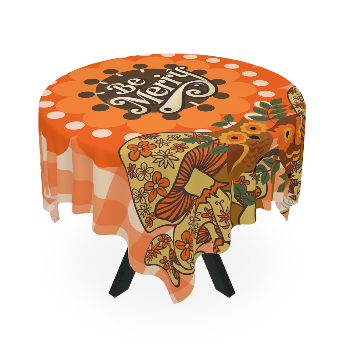 Be Merry Vintage Merry Mushroom-Inspired Tablecloth, Festive Retro 70s  Dining Decor - Mid Century Modern Gal