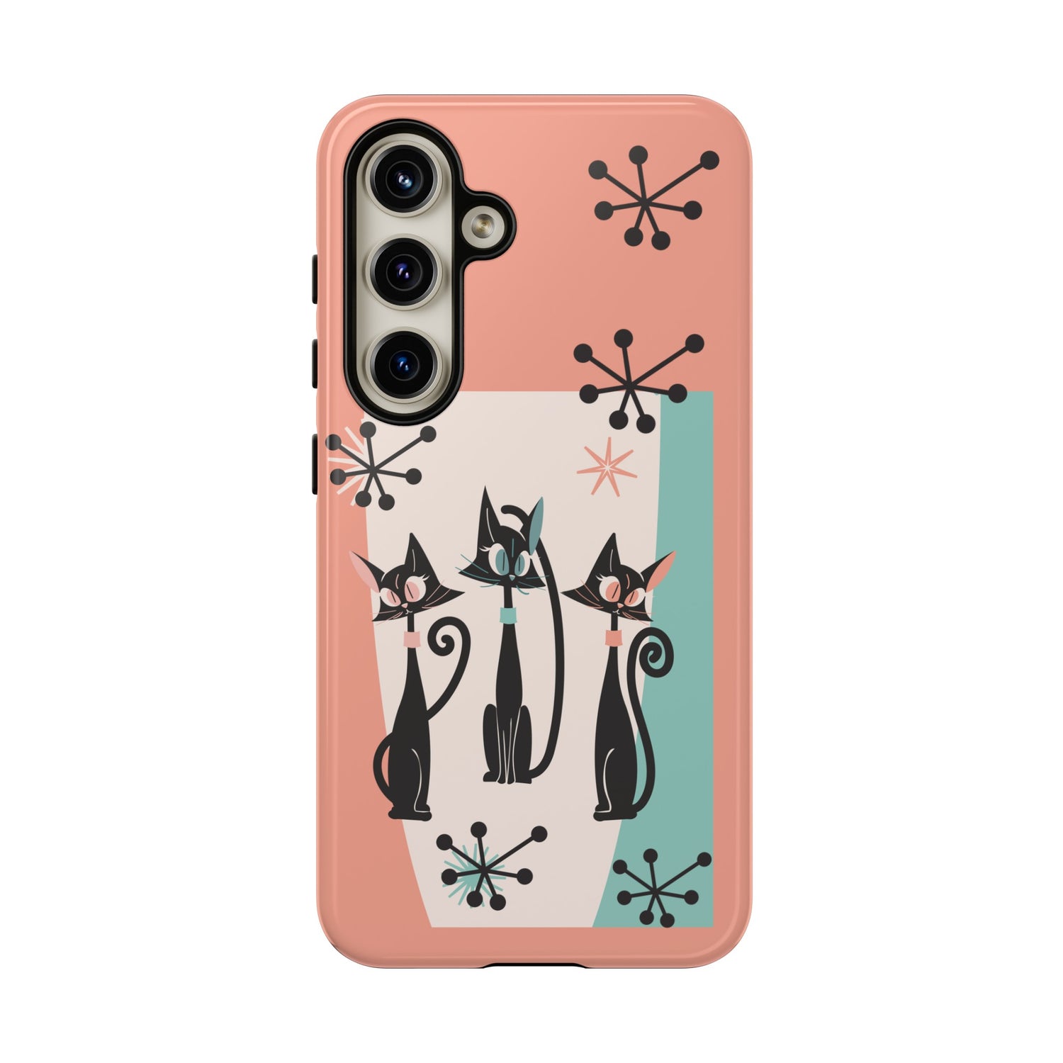 Atomic Cat Mid Mod Coral Aqua Blue Starburst Kitschy Fun Chic Samsung, Smart Phones Tough Cases