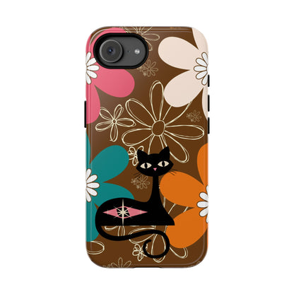 Atomic Cat Retro 70s Vibe Flower Power Tough Cases: Cute Floral and Cat Phone Case for Cat Lovers