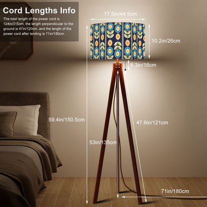 Modern Scandinavian Flower Blue, Orange Yellow Green Mid Century Modern Tripod Floor Lamp - Mid Century Modern Gal