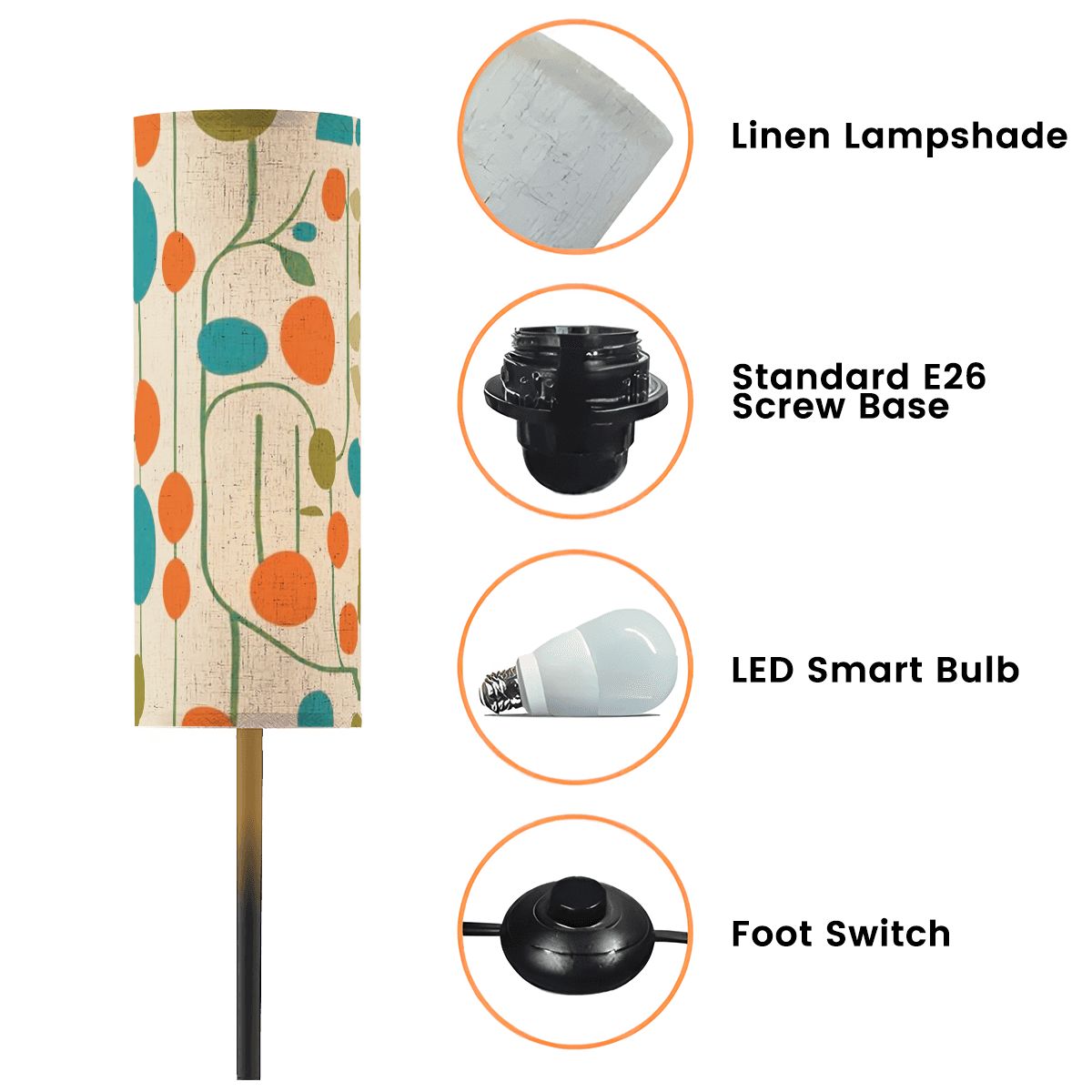 Mid Century Modern Danish Orange Teal Geometric Slim Floor Lamp - Mid Century Modern Gal