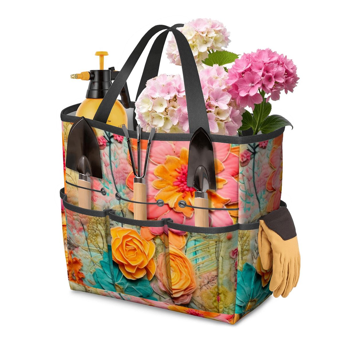 Bohemian Retro Flower, Faux Pressed Floral Mod Garden Tool Bag - Mid Century Modern Gal