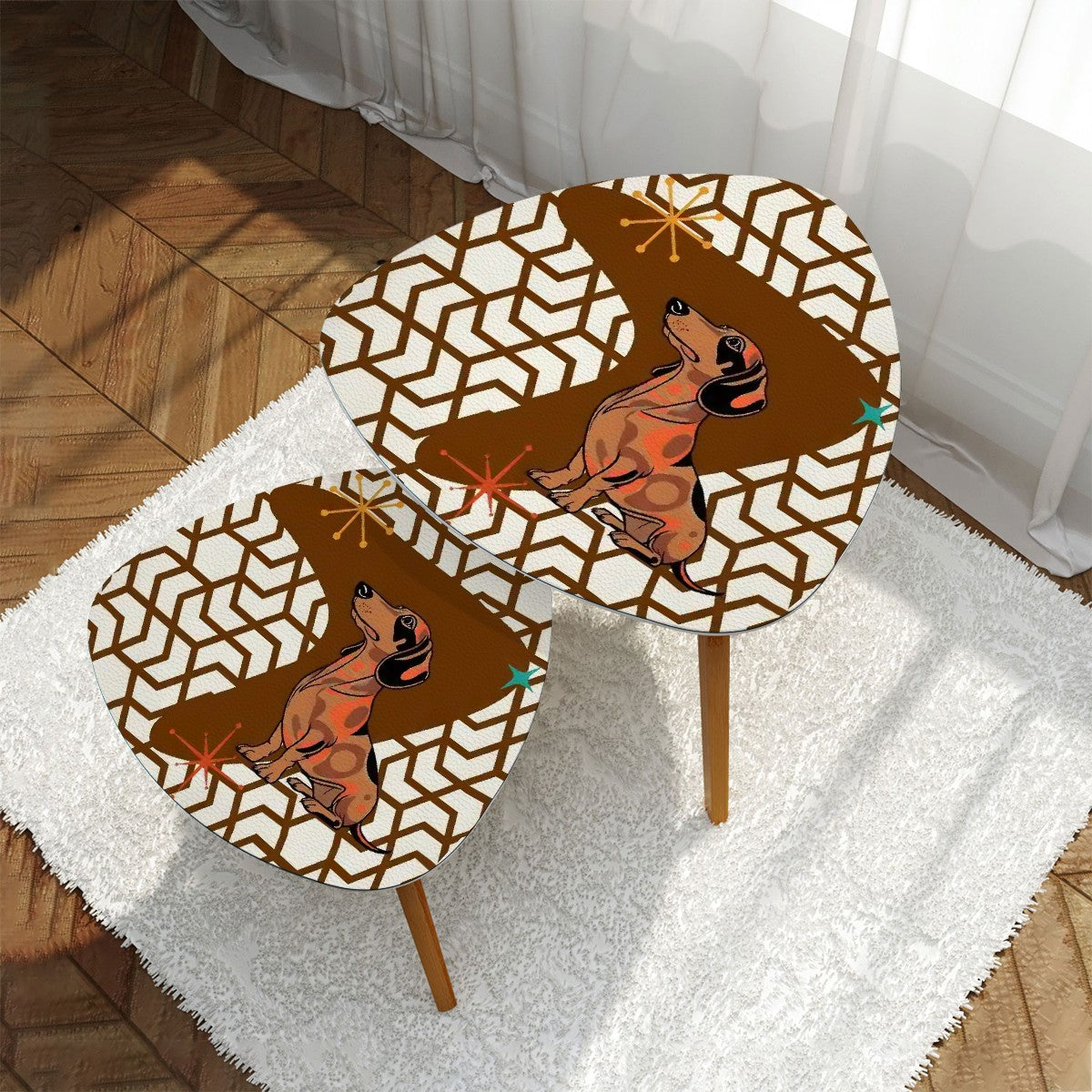 Retro Doxie Art, Velcro Dog Dachshund Mid Century Modern Nesting Tables - Mid Century Modern Gal