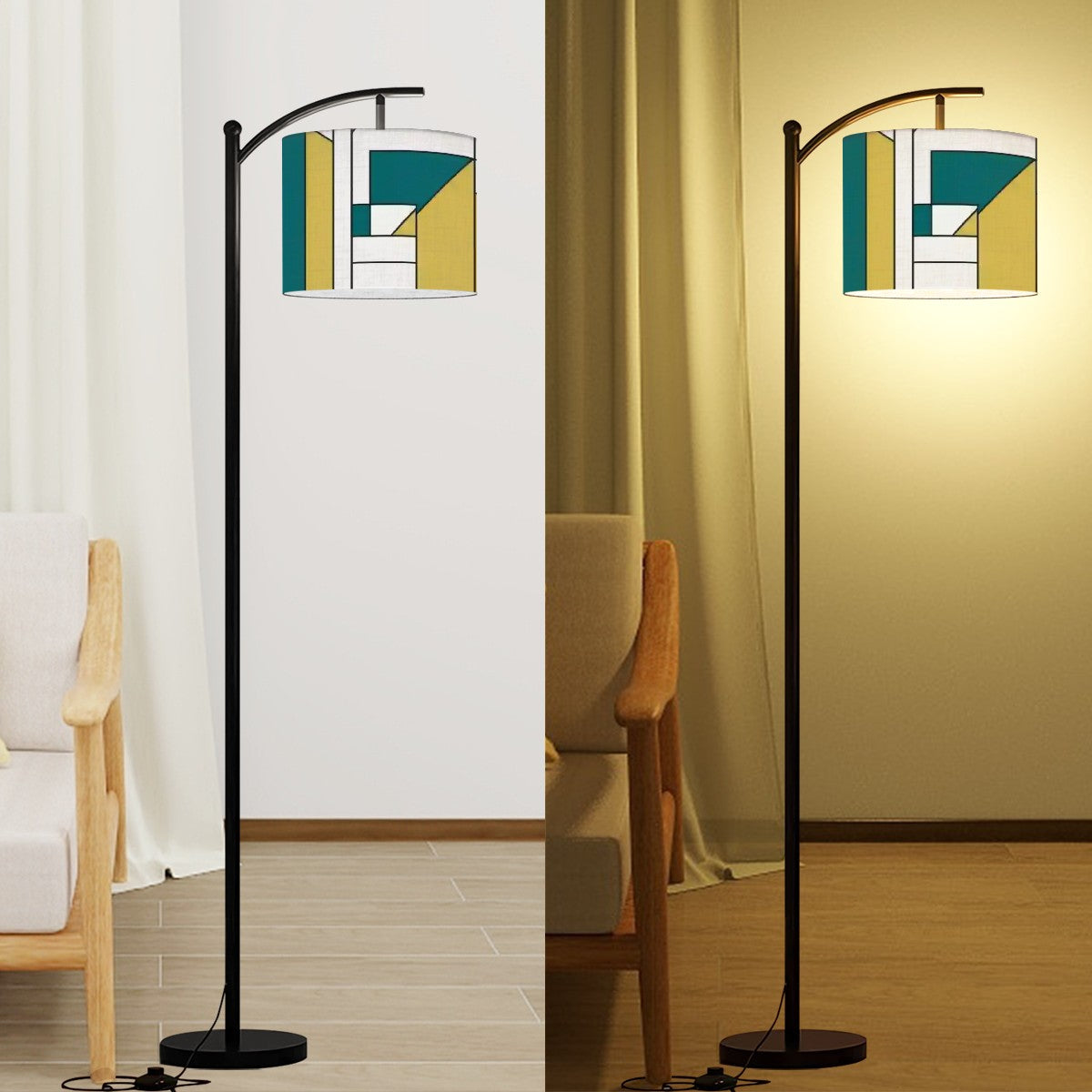 Bauhaus Designed Geometric Green, Teal Mid Century Modern Arc Floor Lamp - Mid Century Modern Gal