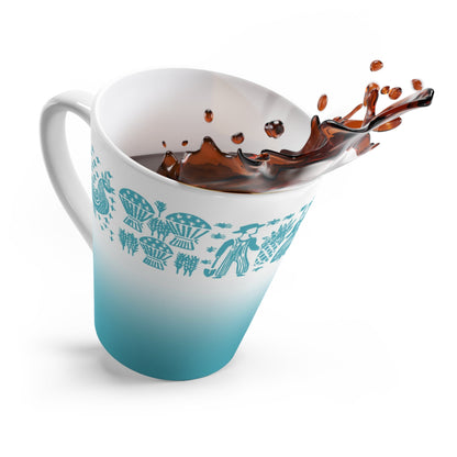Amish Butterprint, Aqua Blue, Rooster, Kitschy 50s Retro Latte Mug Mug 12oz