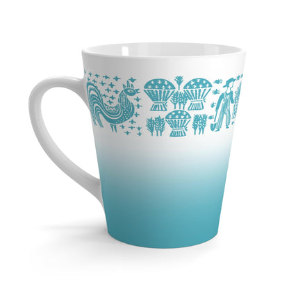 Amish Butterprint, Aqua Blue, Rooster, Kitschy 50s Retro Latte Mug Mug 12oz