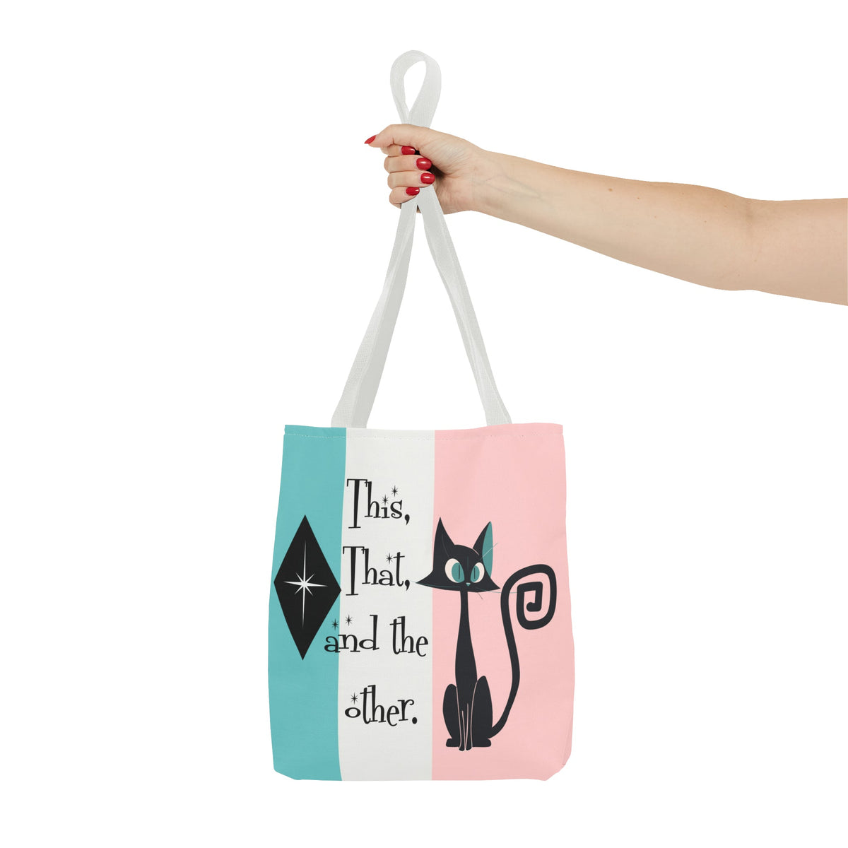 Atomic Kitty Cat, Shopping Tote Bag, Teacher, Cat Mom, Random Stuff Cute Kitschy Tote Bags 13" × 13'' / White