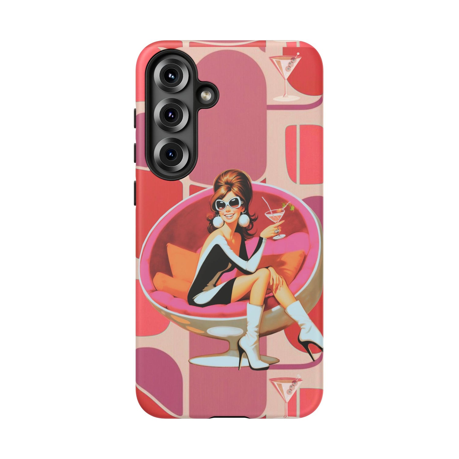 Mid Mod 60s Mod Gal, Kick Back Enjoy, Retro Chic Phone Case with Cocktail Design