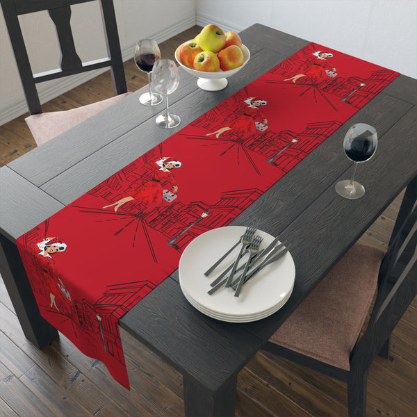 Mid Century Modern Christmas New York City Scape, Mod Gal Vibrant Urban Chic Table Runner