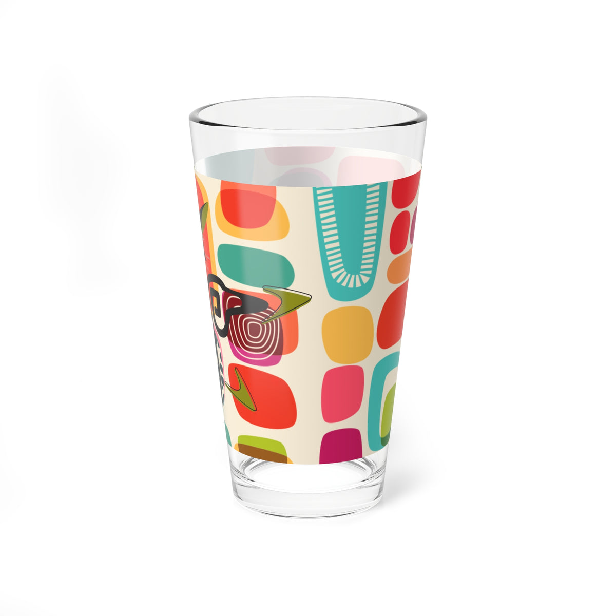 Mid Century Modern Barware, Amoeba Pattern, Green Eyed Kitschy Atomic Cat, Retro Drinking Glass - Mid Century Modern Gal