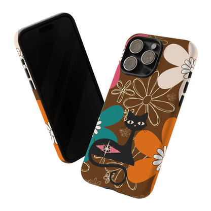 Atomic Cat Retro 70s Vibe Flower Power Tough Cases: Cute Floral and Cat Phone Case for Cat Lovers