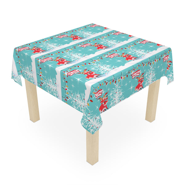 50s Mod Kitschy Couple Retro Christmas Aqua Red,  Holiday Tablecloth