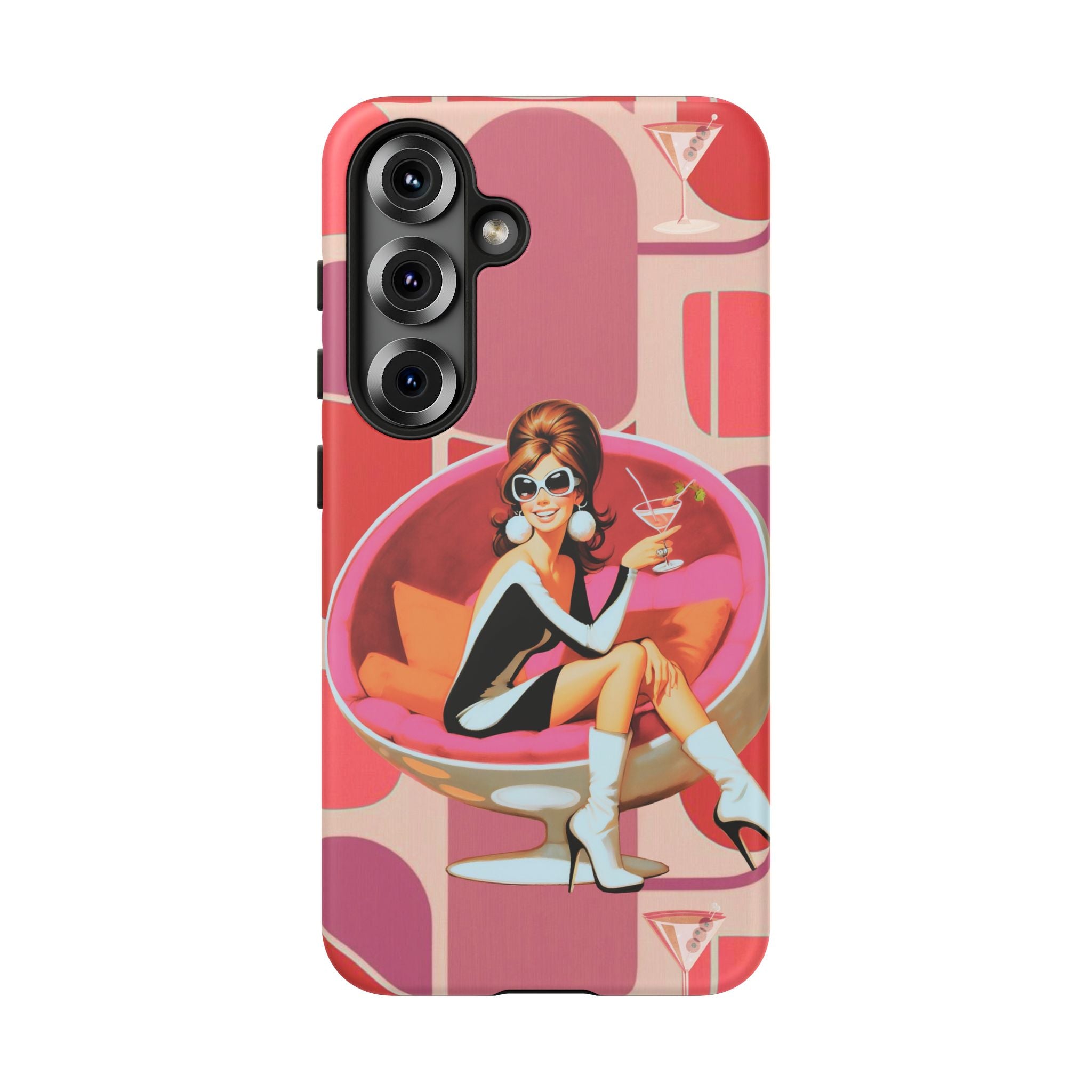 Mid Mod 60s Mod Gal, Kick Back Enjoy, Retro Chic Phone Case with Cocktail Design