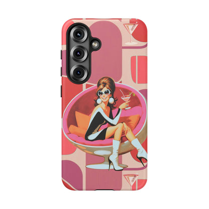 Mid Mod 60s Mod Gal, Kick Back Enjoy, Retro Chic Phone Case with Cocktail Design