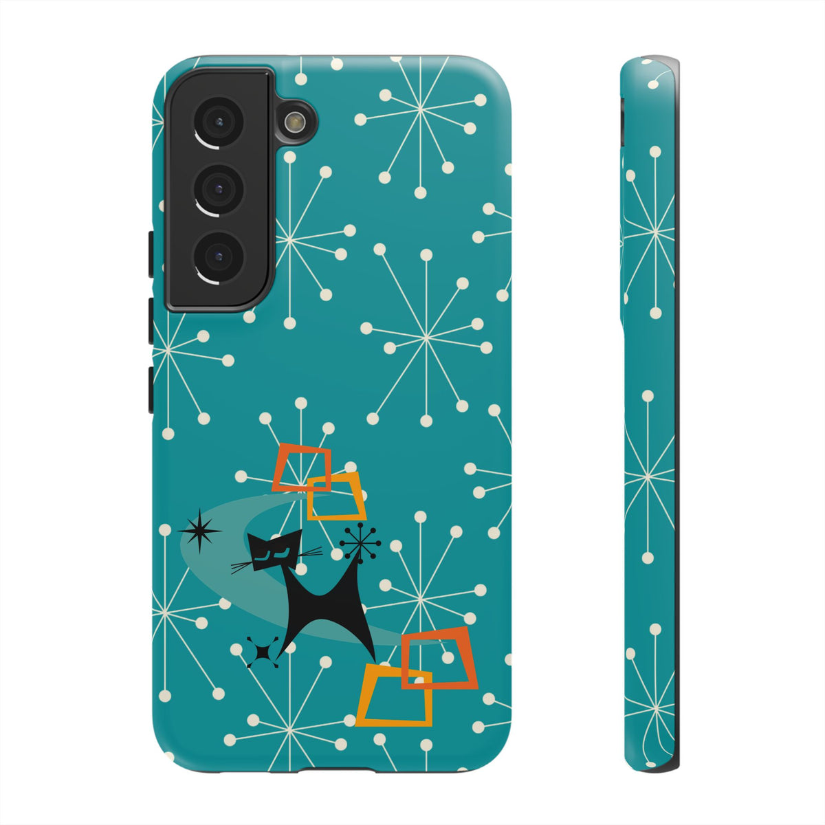 Atomic Space Cat, Starburst Blue, Retro Groovy Smart Phone Tough Phone Cases