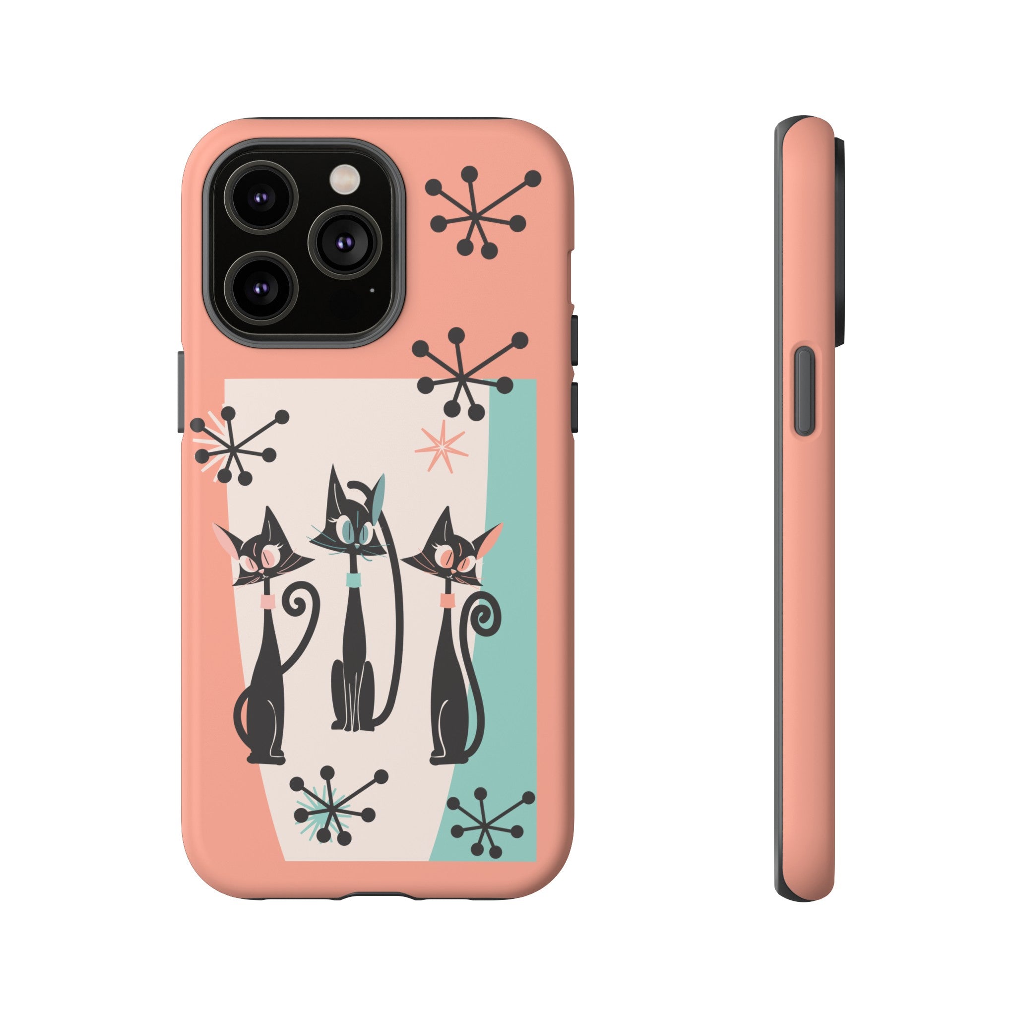 Atomic Cat Mid Mod Coral Aqua Blue Starburst Kitschy Fun Chic Samsung, Smart Phones Tough Cases