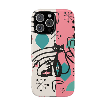 Mid Mod Atomic Cat Boomerang Starburst, Pink, Black Kitschy Stylish Cat Phone Case: Modern Design for Cat Lovers