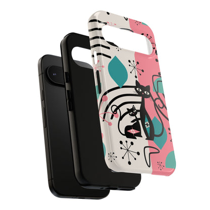 Mid Mod Atomic Cat Boomerang Starburst, Pink, Black Kitschy Stylish Cat Phone Case: Modern Design for Cat Lovers