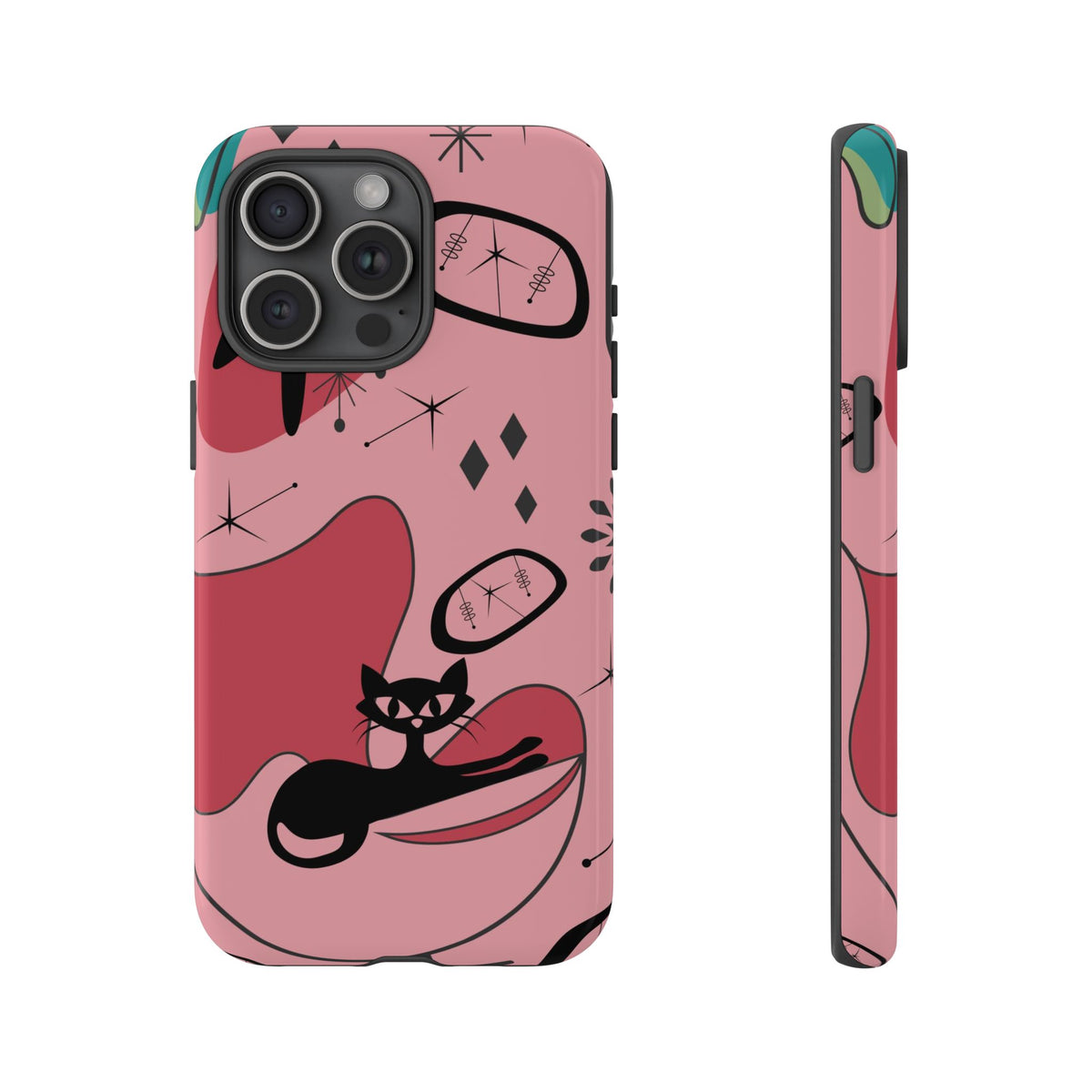 Atomic Cat, Pink Mid Century Modern, Egg Chair, Space Cat Tough Phone Case