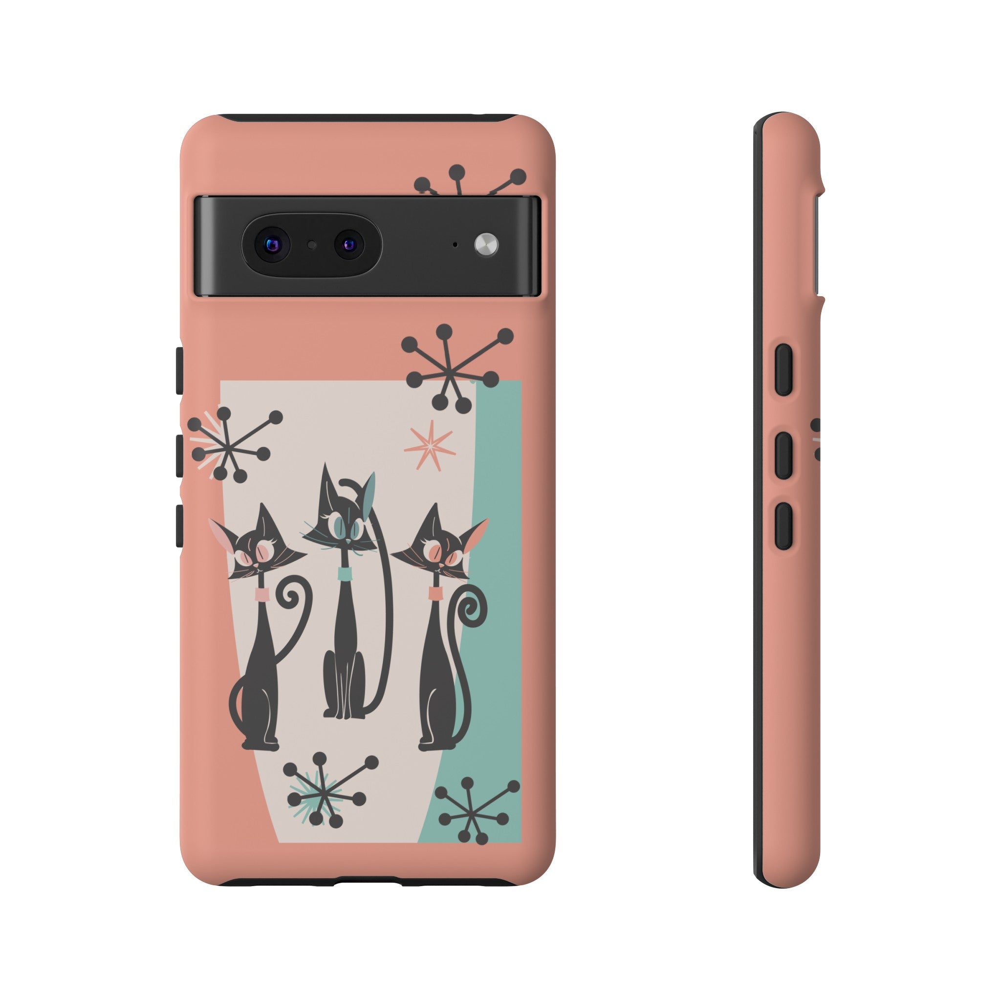 Atomic Cat Mid Mod Coral Aqua Blue Starburst Kitschy Fun Chic Samsung, Smart Phones Tough Cases