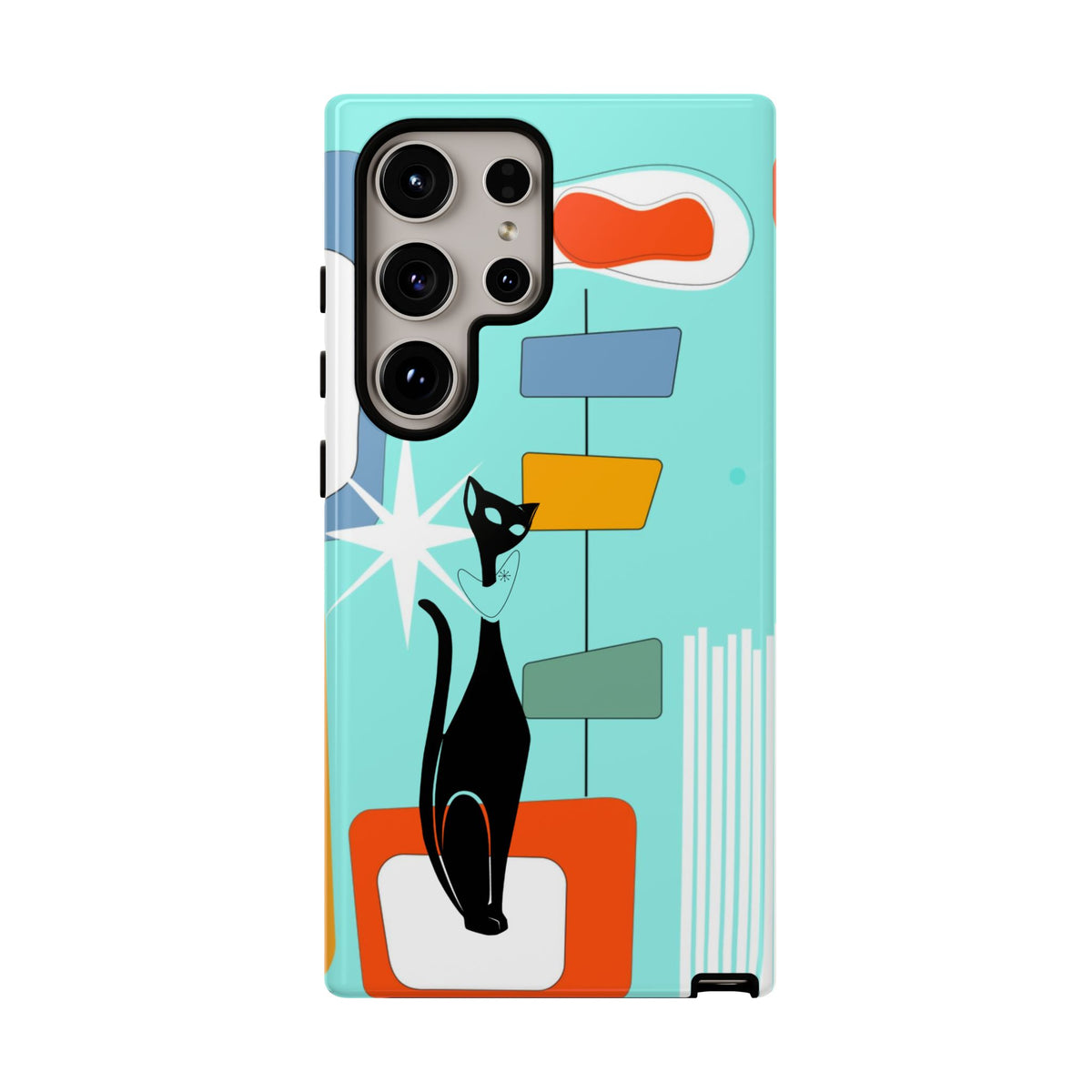 Atomic Cat, Mid Mod Aqua Blue, Geometric, Samsung, Google Pixel, Apple iPhone Tough Cases