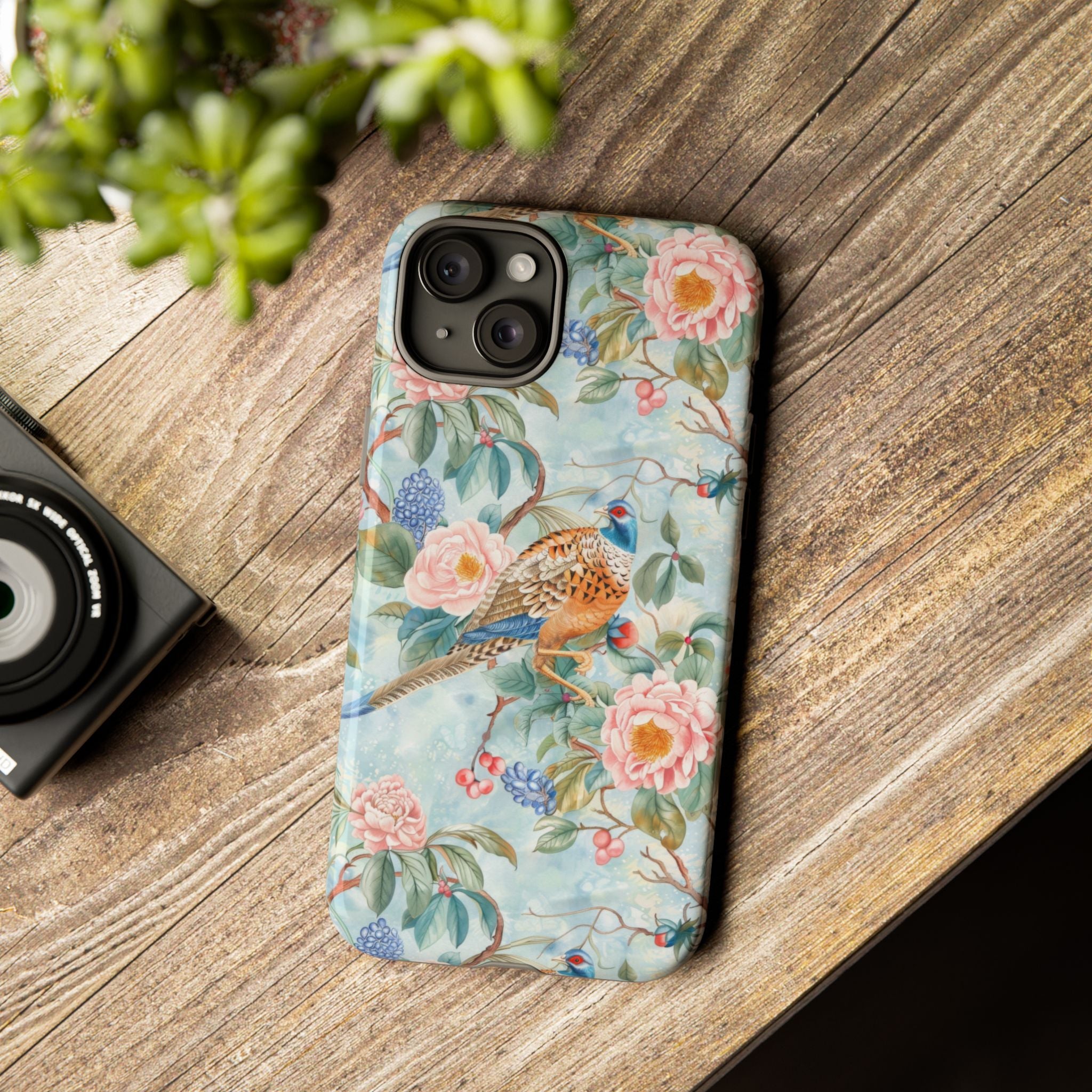 Chinoiserie Designed Floral Pheasant Phone Case with Bird Design