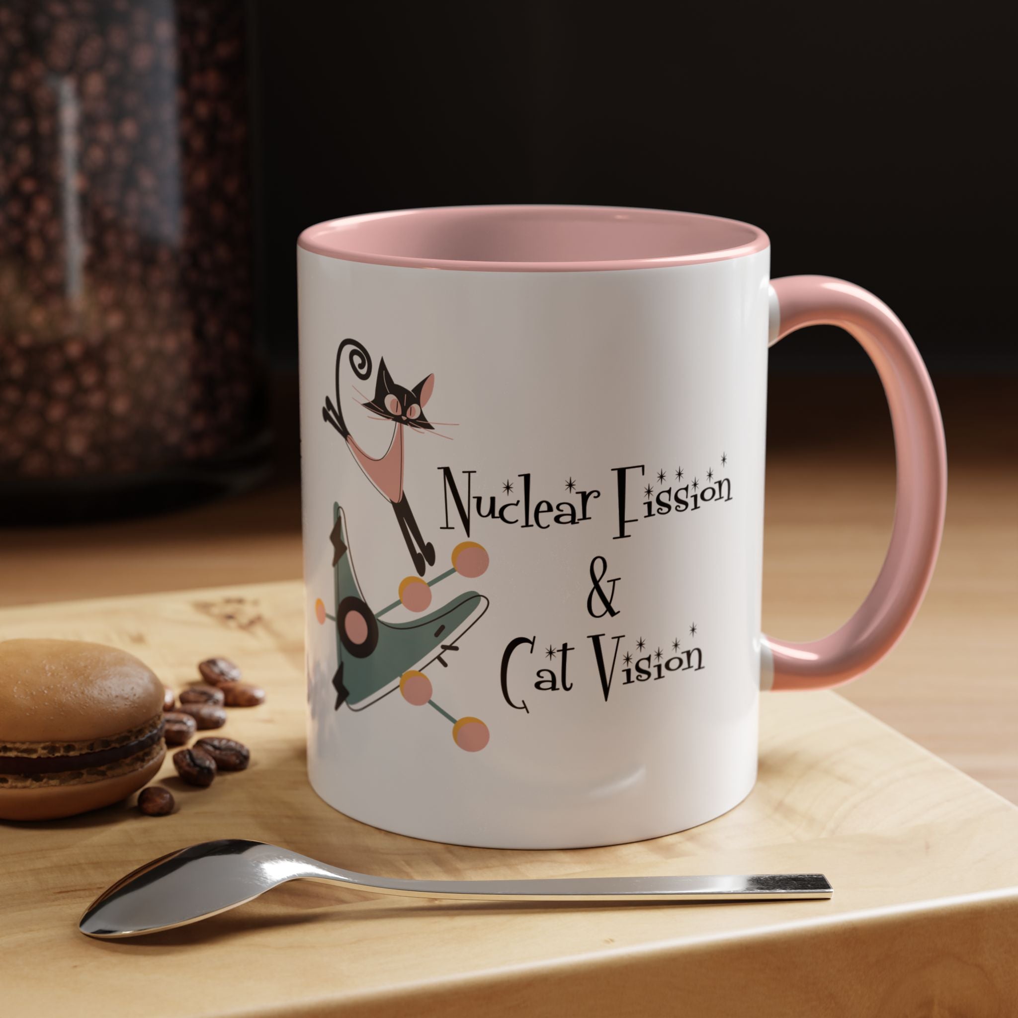 Atomic Cat Coffee Tea Mug, Mid Century Modern Boomerang, Space Age Atomic Drinkware For Cat And Coffee Lovers - Mid Century Modern Gal