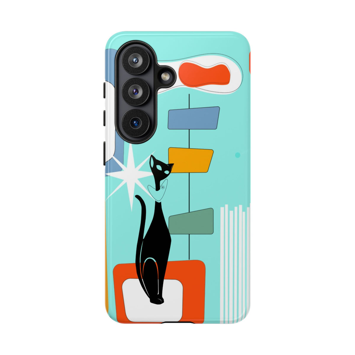 Atomic Cat, Mid Mod Aqua Blue, Geometric, Samsung, Google Pixel, Apple iPhone Tough Cases