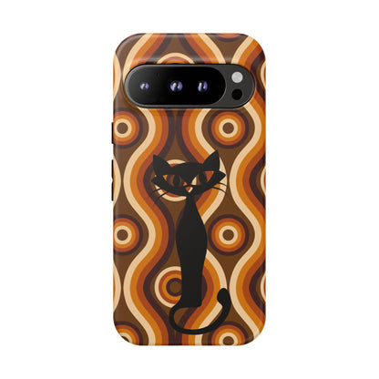 Retro Phone Case, Groovy Brown, Atomic Kitsch Cat Tough Smart Phone Cases