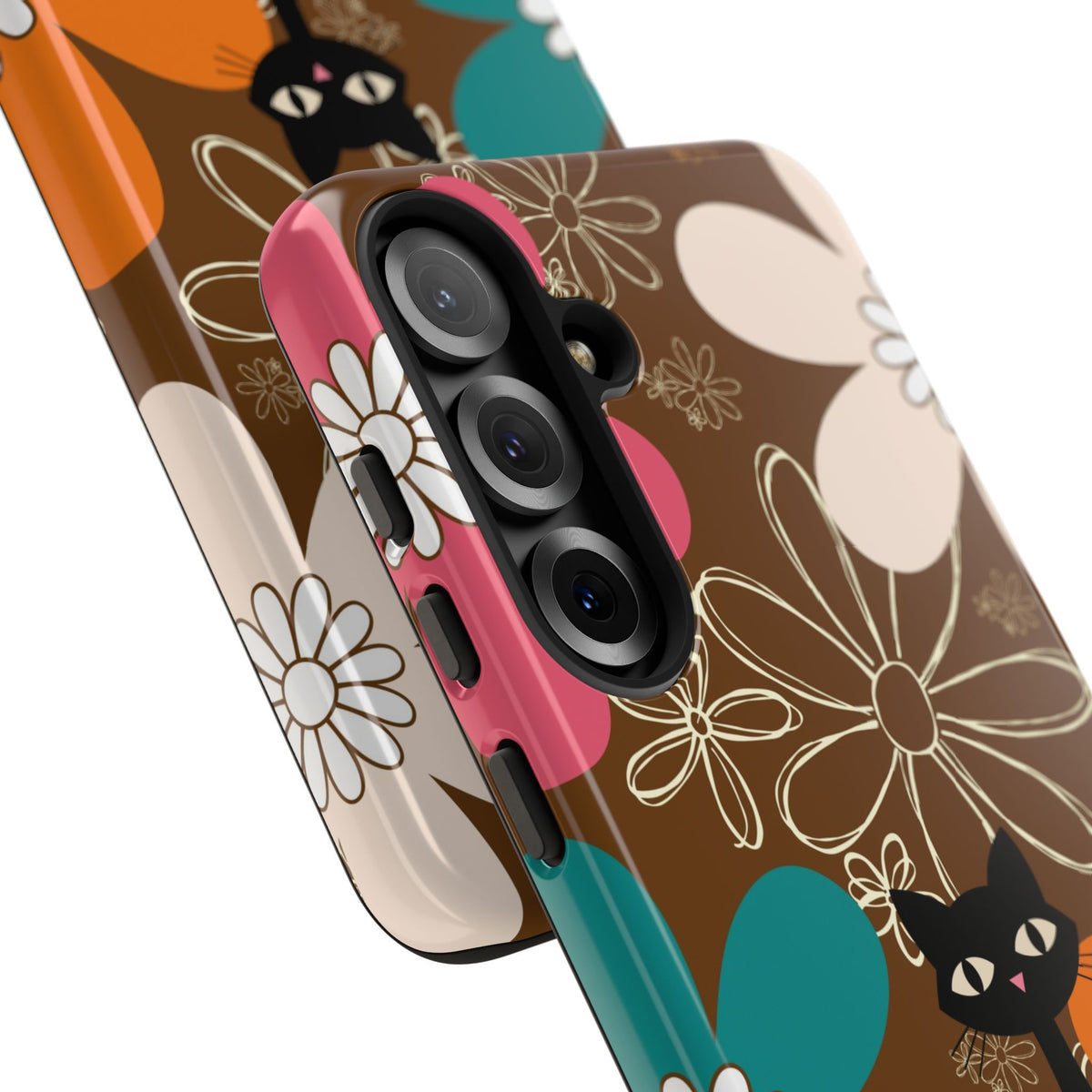 Atomic Cat Retro 70s Vibe Flower Power Tough Cases: Cute Floral and Cat Phone Case for Cat Lovers