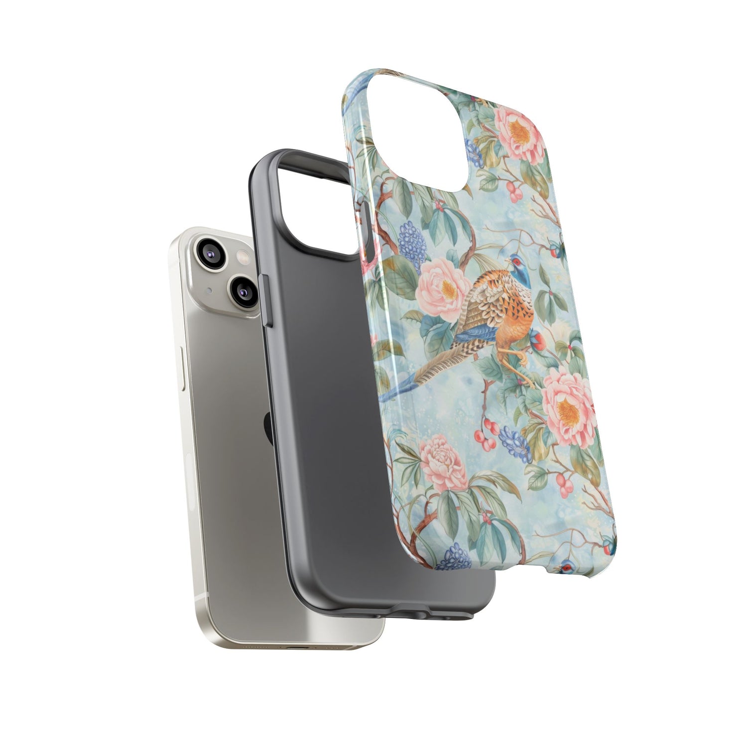 Chinoiserie Designed Floral Pheasant Phone Case with Bird Design