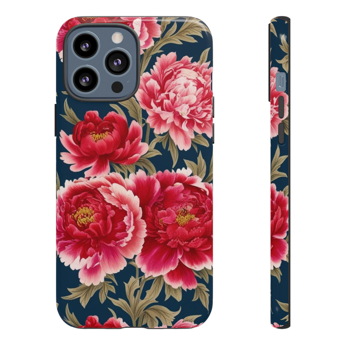 Chinoiserie Royal Blue Pink, Red Roses And Peony Floral Tough Phone Case