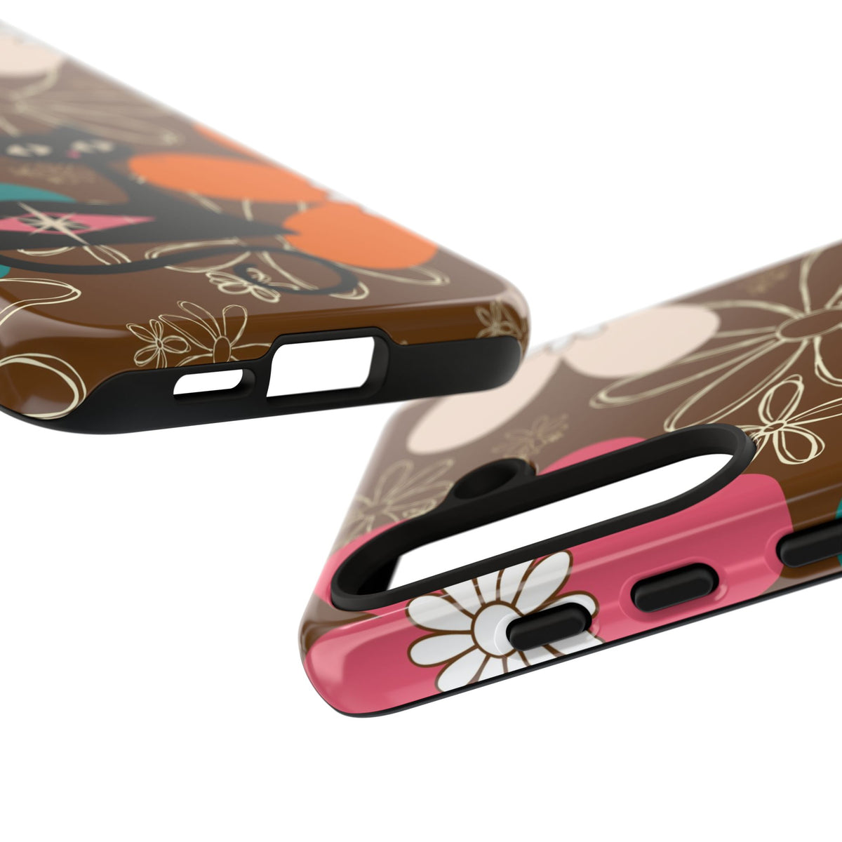 Atomic Cat Retro 70s Vibe Flower Power Tough Cases: Cute Floral and Cat Phone Case for Cat Lovers