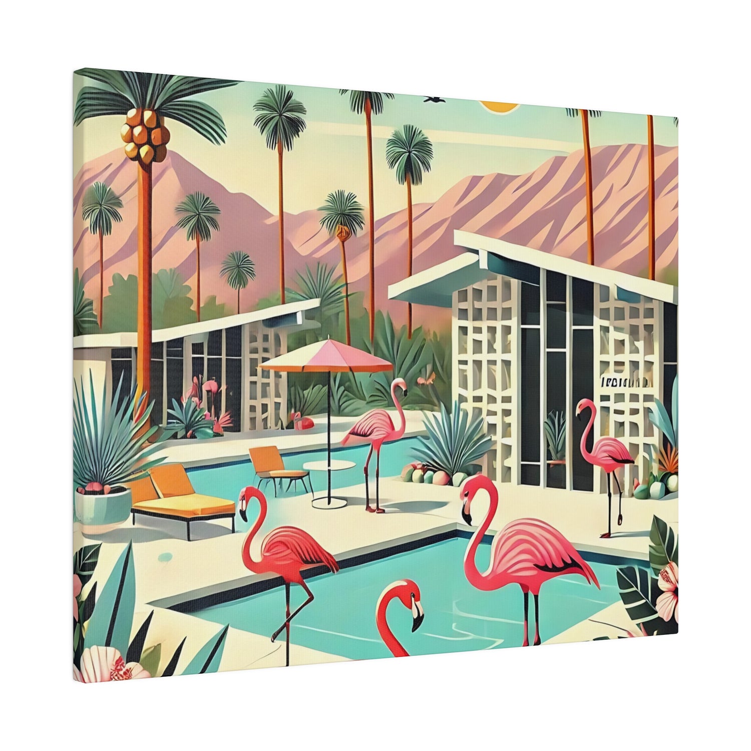 50s Mid Century Modern Wall Art, Palm Springs Flamingo Breeze Block MCM Art